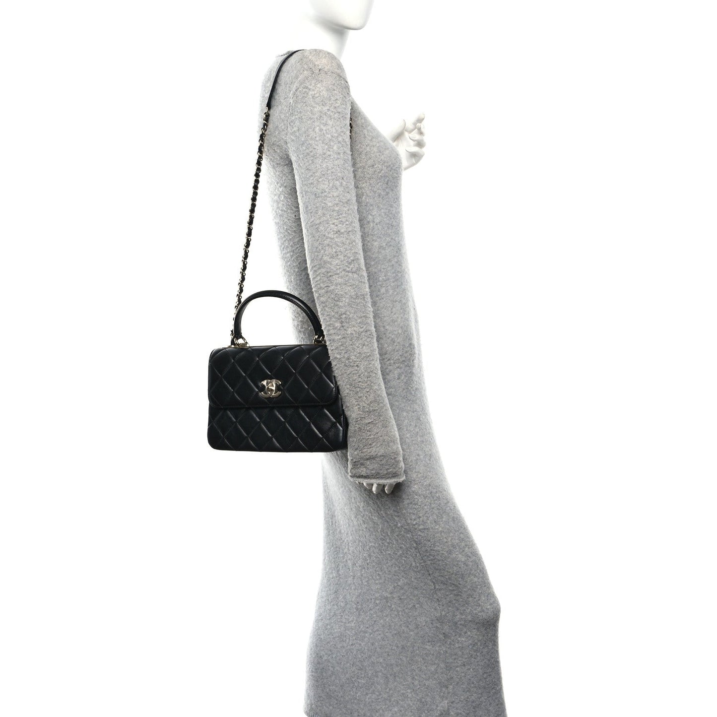 Lambskin Quilted Small Trendy CC Dual Handle Flap Bag Black