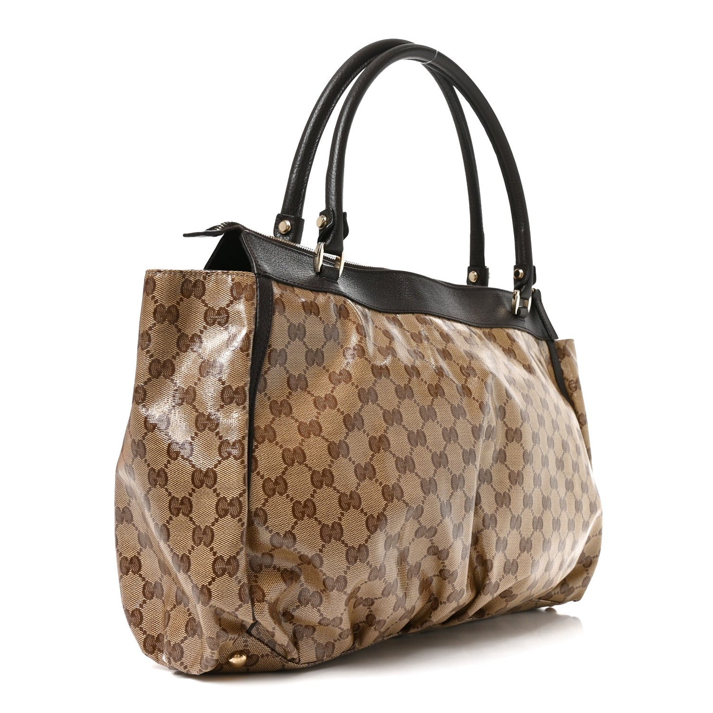 Crystal Monogram Large D Gold Ring Tote Dark Brown
