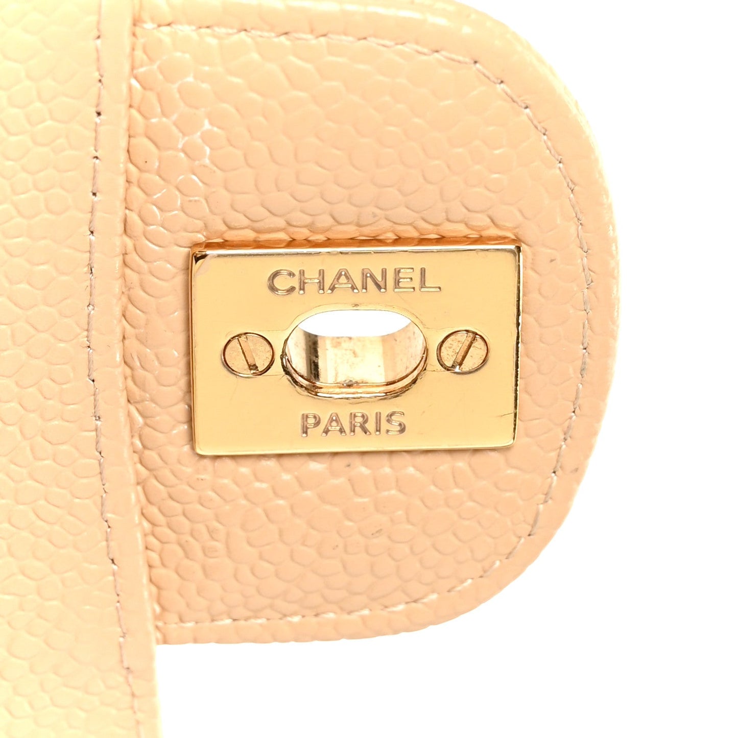 Caviar Quilted Medium Double Flap Beige