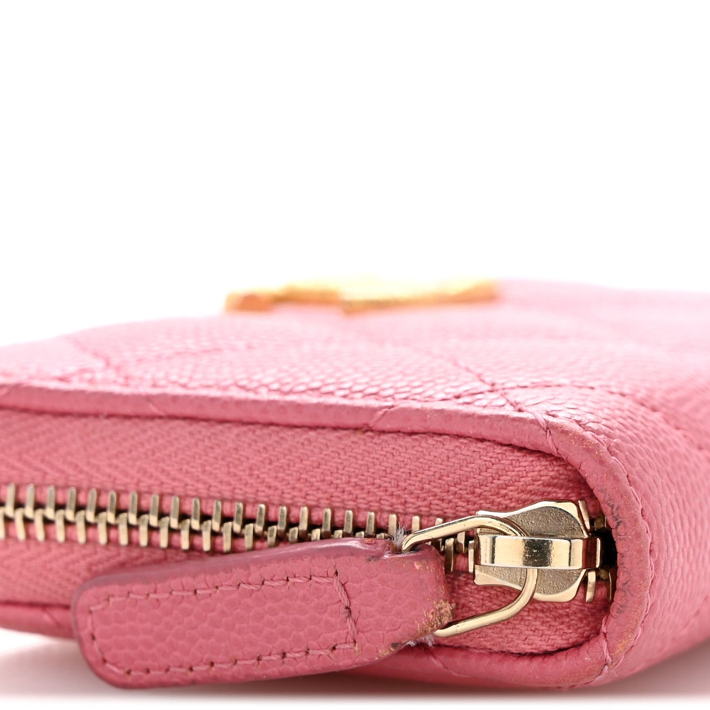 Caviar Quilted Textured CC Zip Around Coin Purse Black Pink