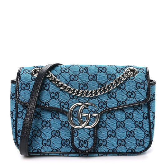 Monogram Multicolor Matelasse Diagonal Small GG Marmont Shoulder Bag Light Blue
