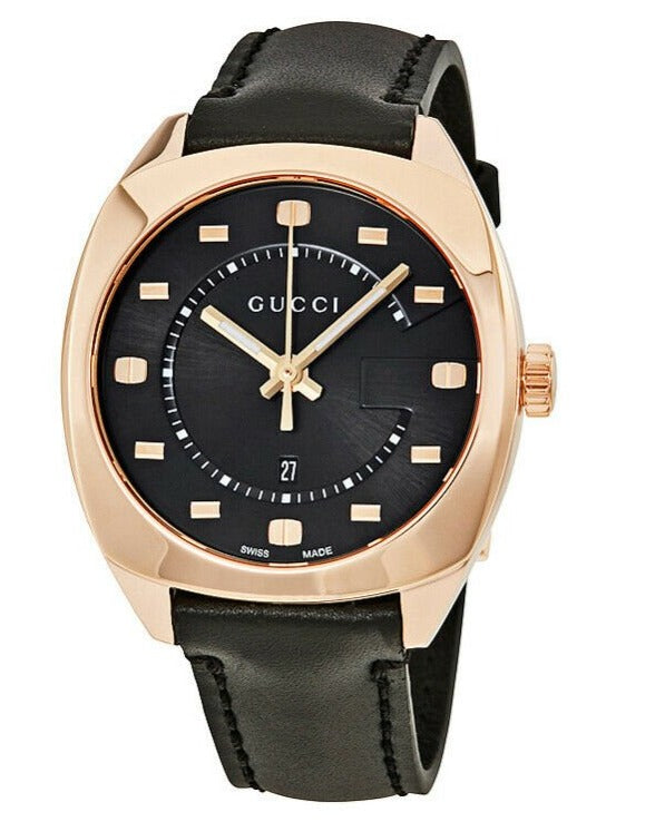 Gucci GG2570 Quartz Black Dial Black Leather Strap Watch For Women - YA142407