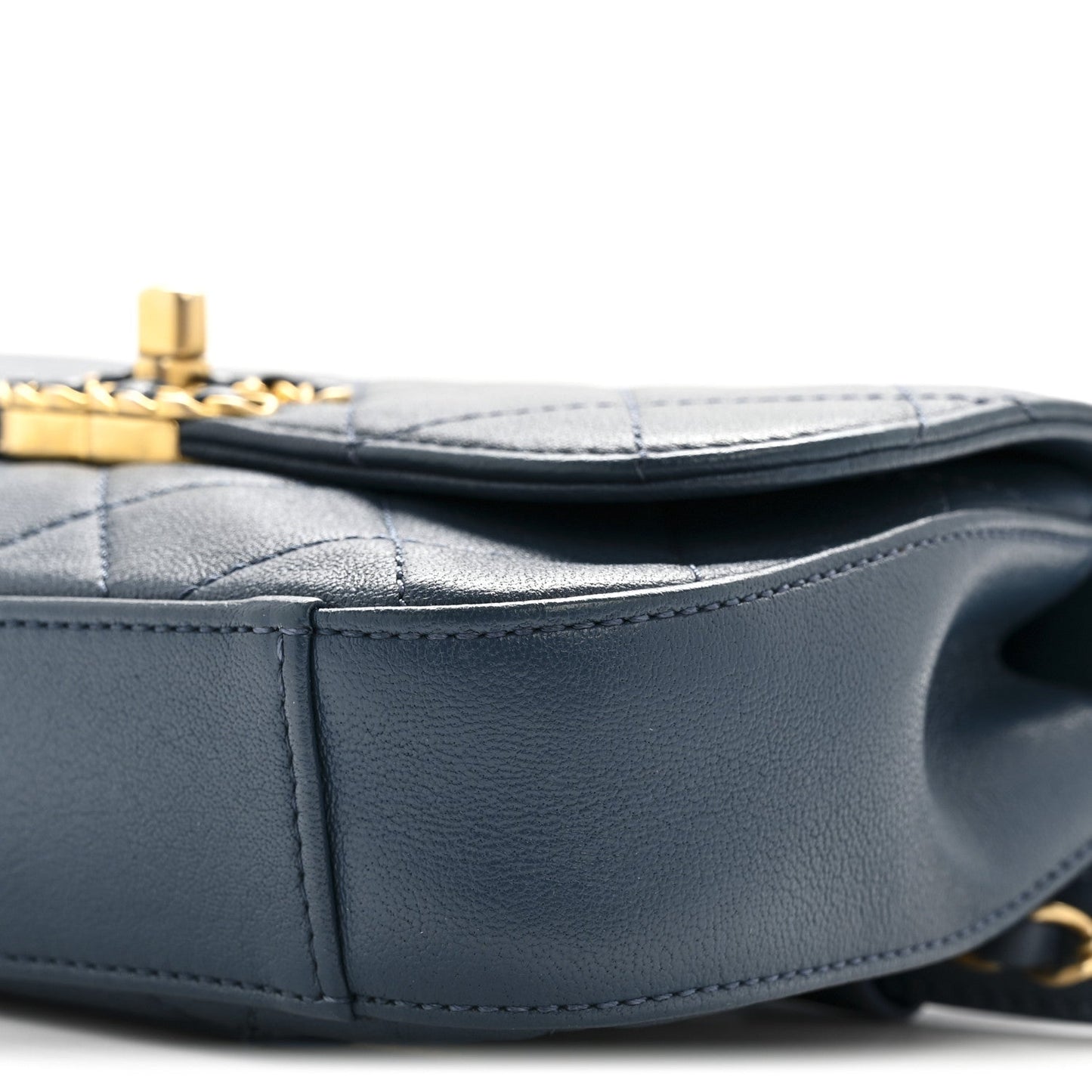 Lambskin Quilted Chain Infinity Waist Belt Bag Blue