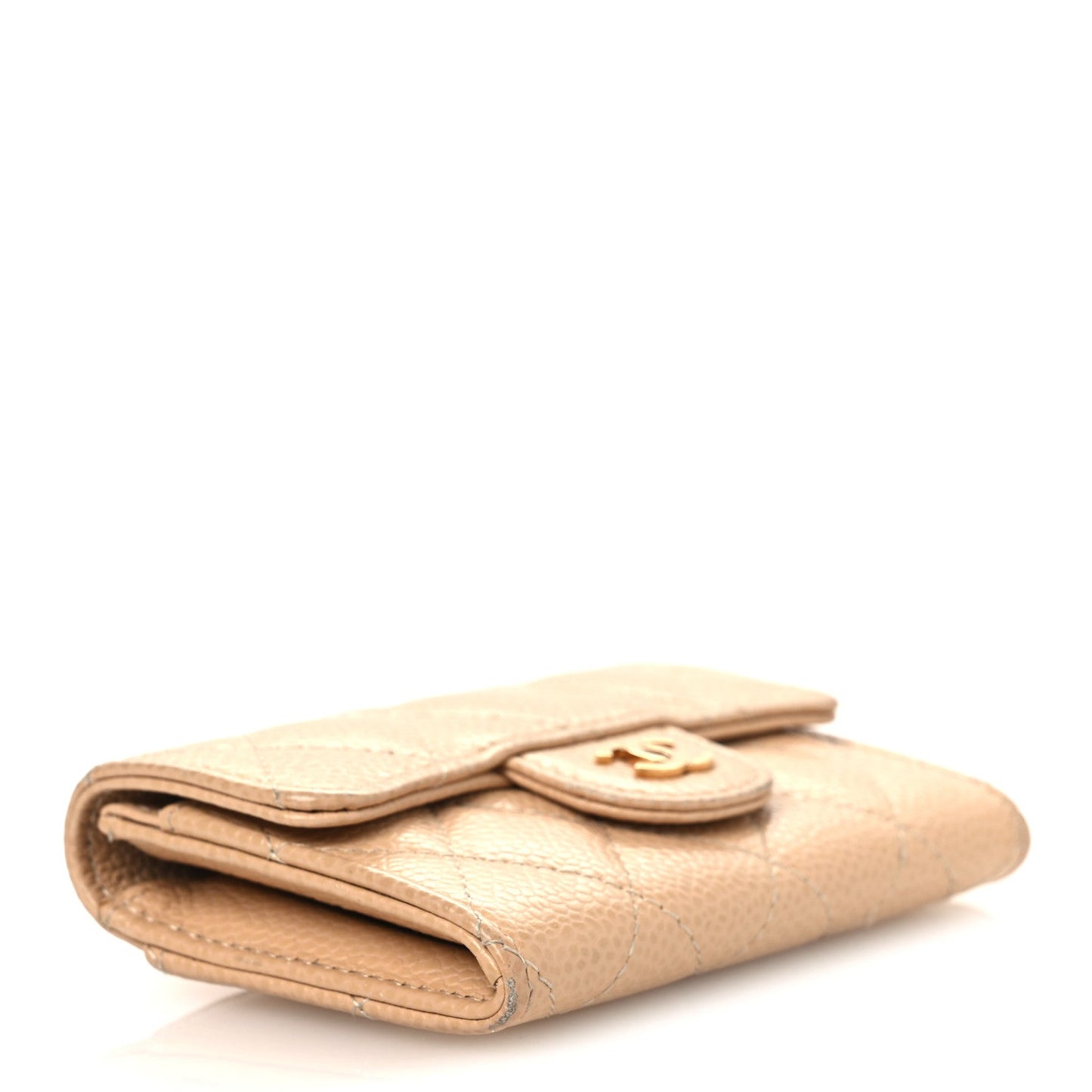 Caviar Quilted Flap Card Holder Wallet Beige