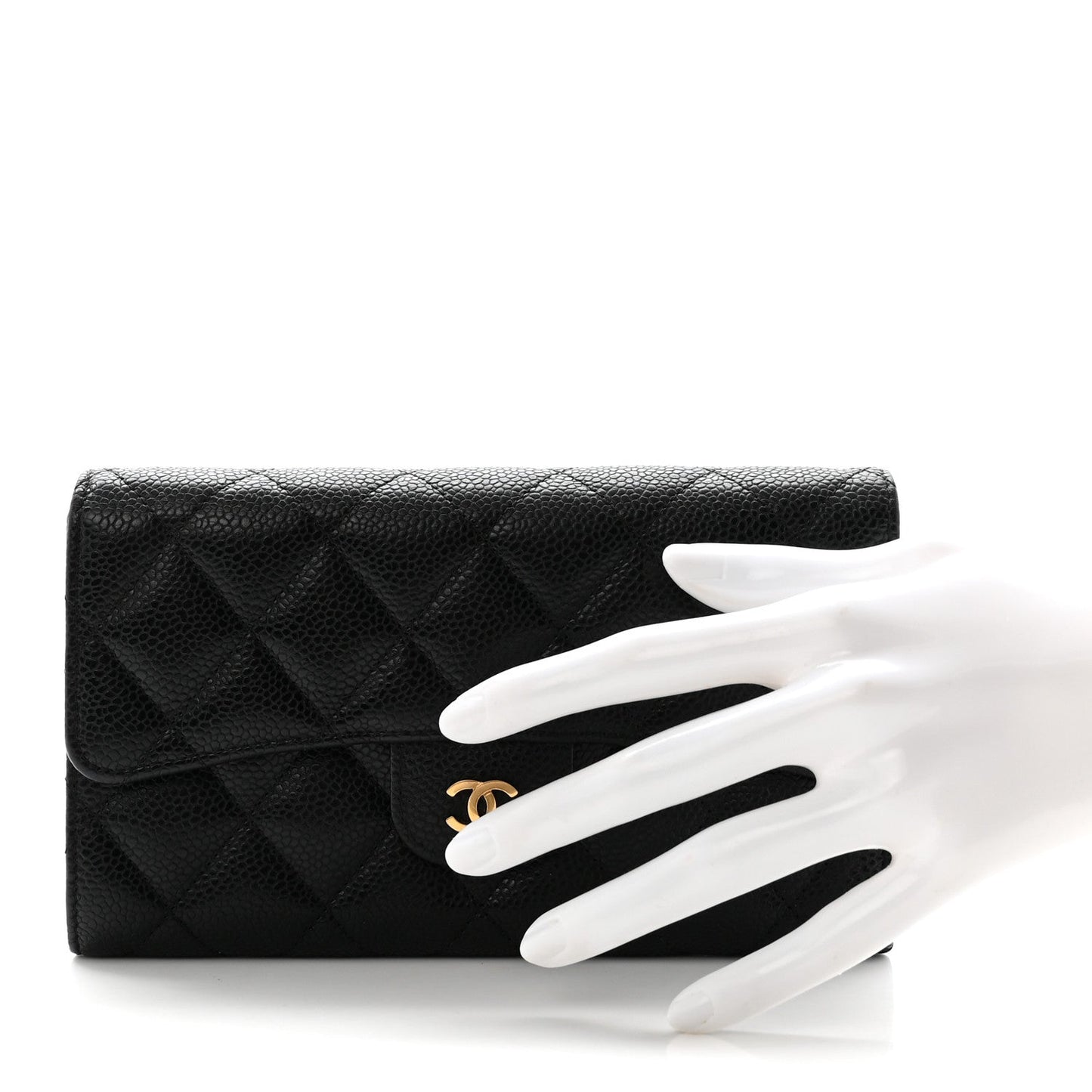 Caviar Quilted Large Flap Wallet Black