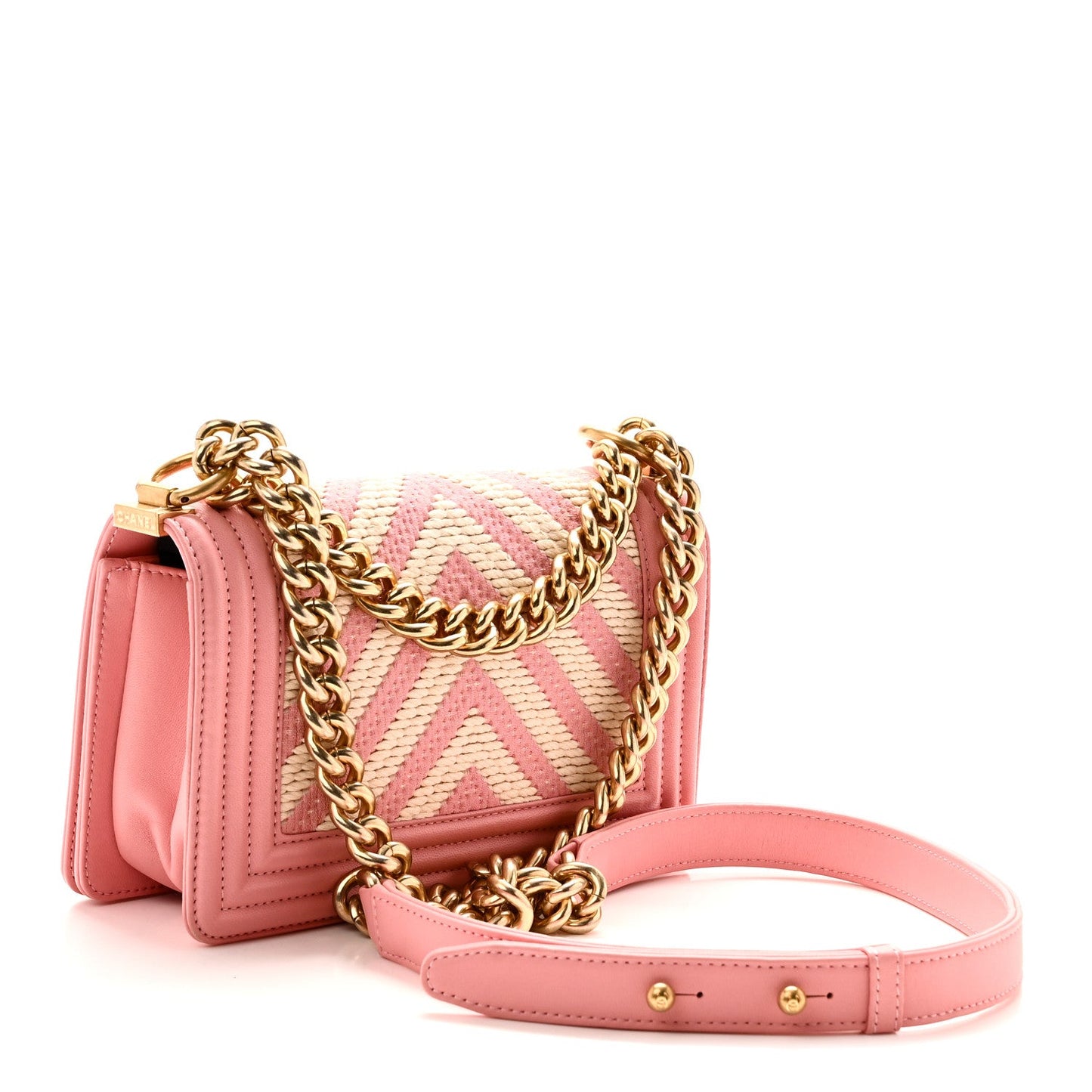 Fabric Chevron Braided Small Boy Flap Pink Ivory Pink Ivory