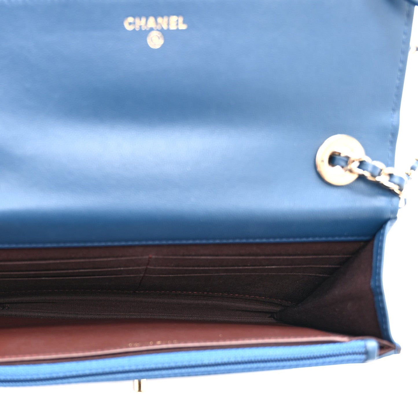 Lambskin Quilted Trendy CC Wallet On Chain WOC Blue