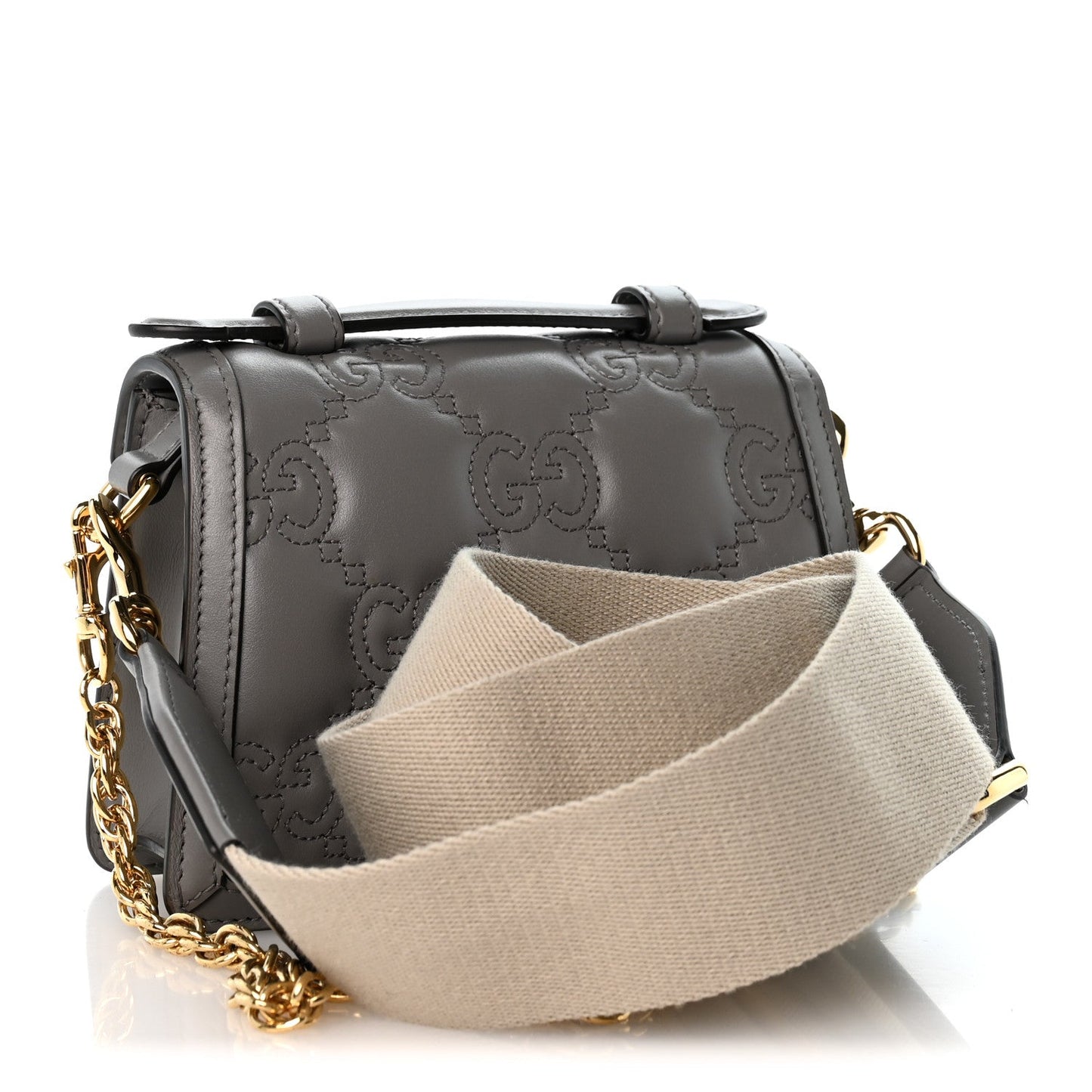 Calfskin GG Matelasse Mini Top Handle Shoulder Bag Grey