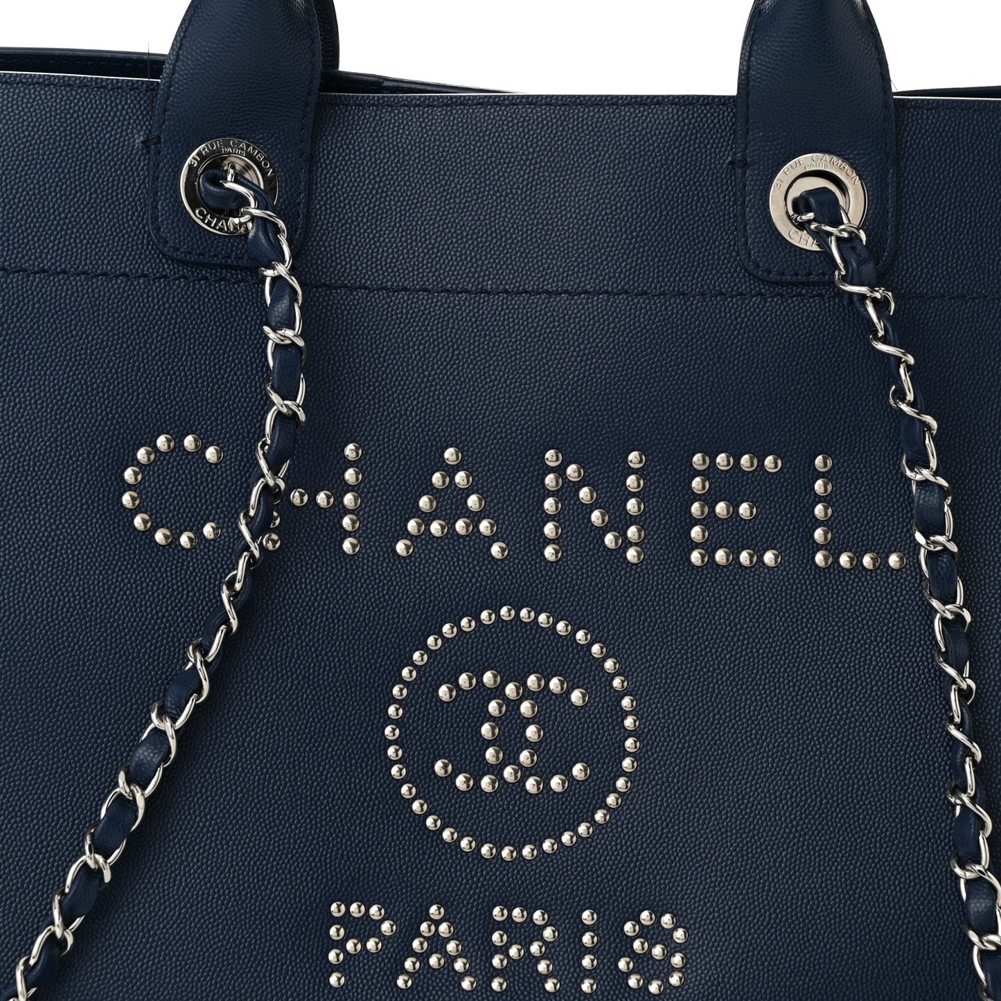 Caviar Medium Studded Deauville Tote Navy