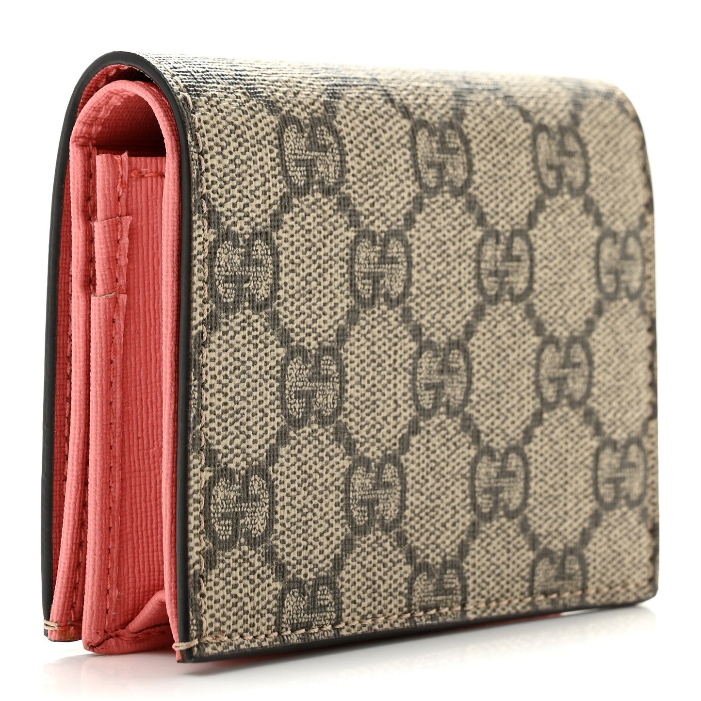 GG Supreme Monogram Face Embroidered Card Case Wallet Pink