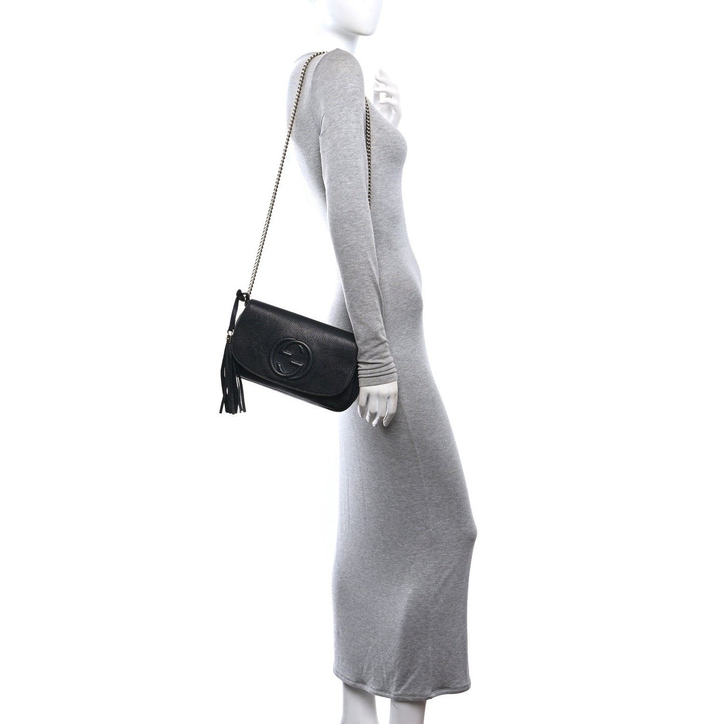 Pebbled Calfskin Medium Soho Flap Crossbody Black