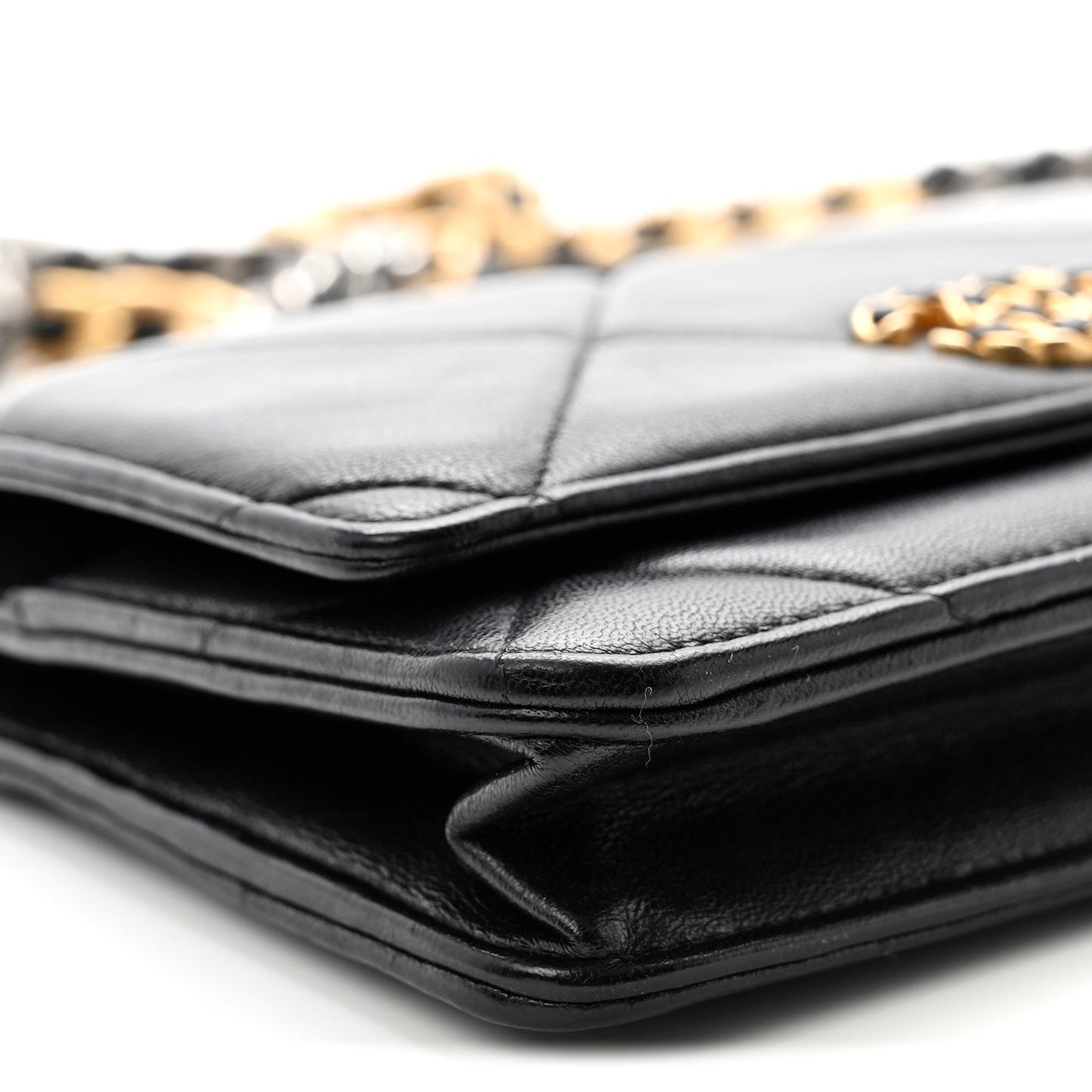 Lambskin Quilted Chanel 19 Wallet On Chain WOC Black