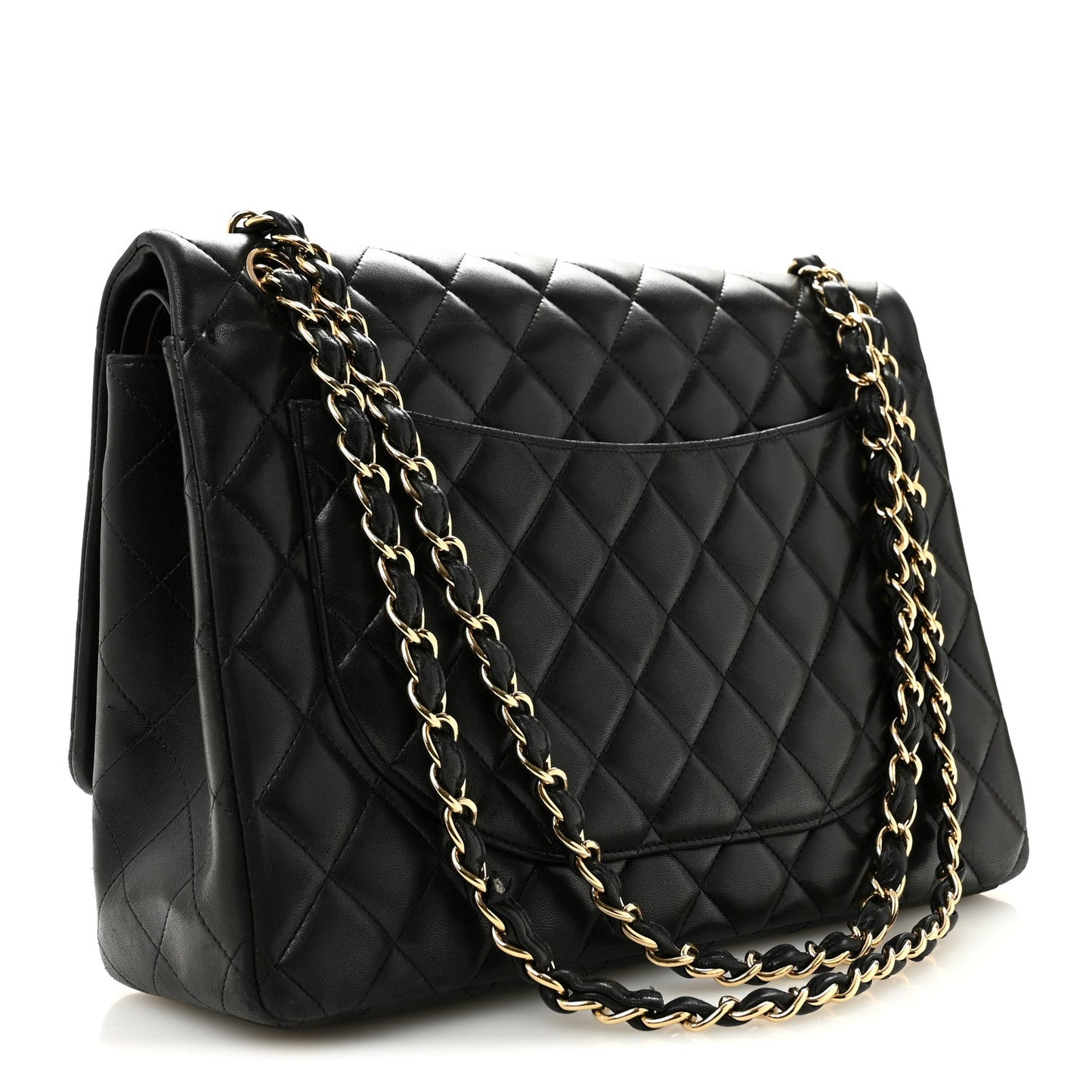 Lambskin Quilted Maxi Double Flap Black