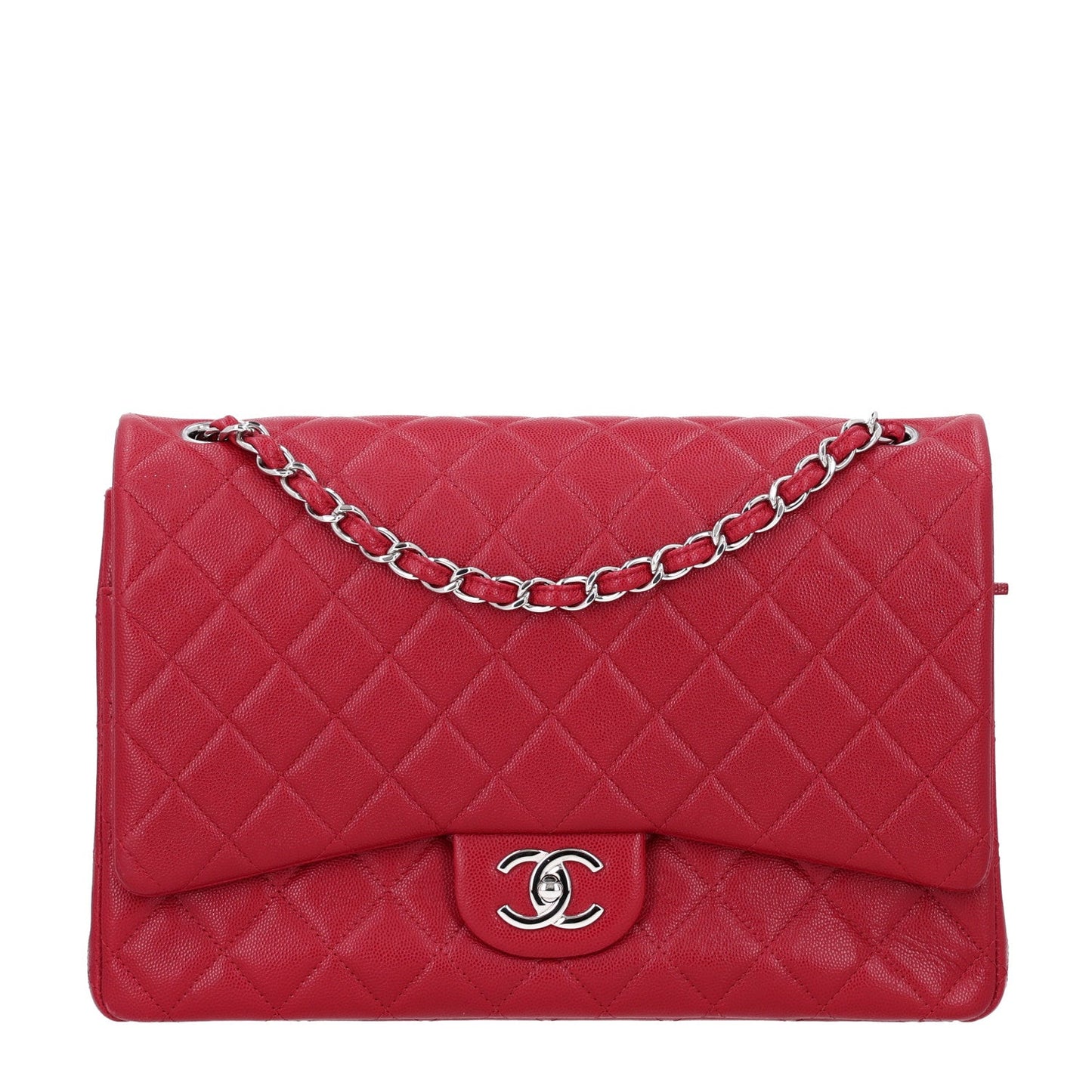 Caviar Quilted Maxi Double Flap Dark Red