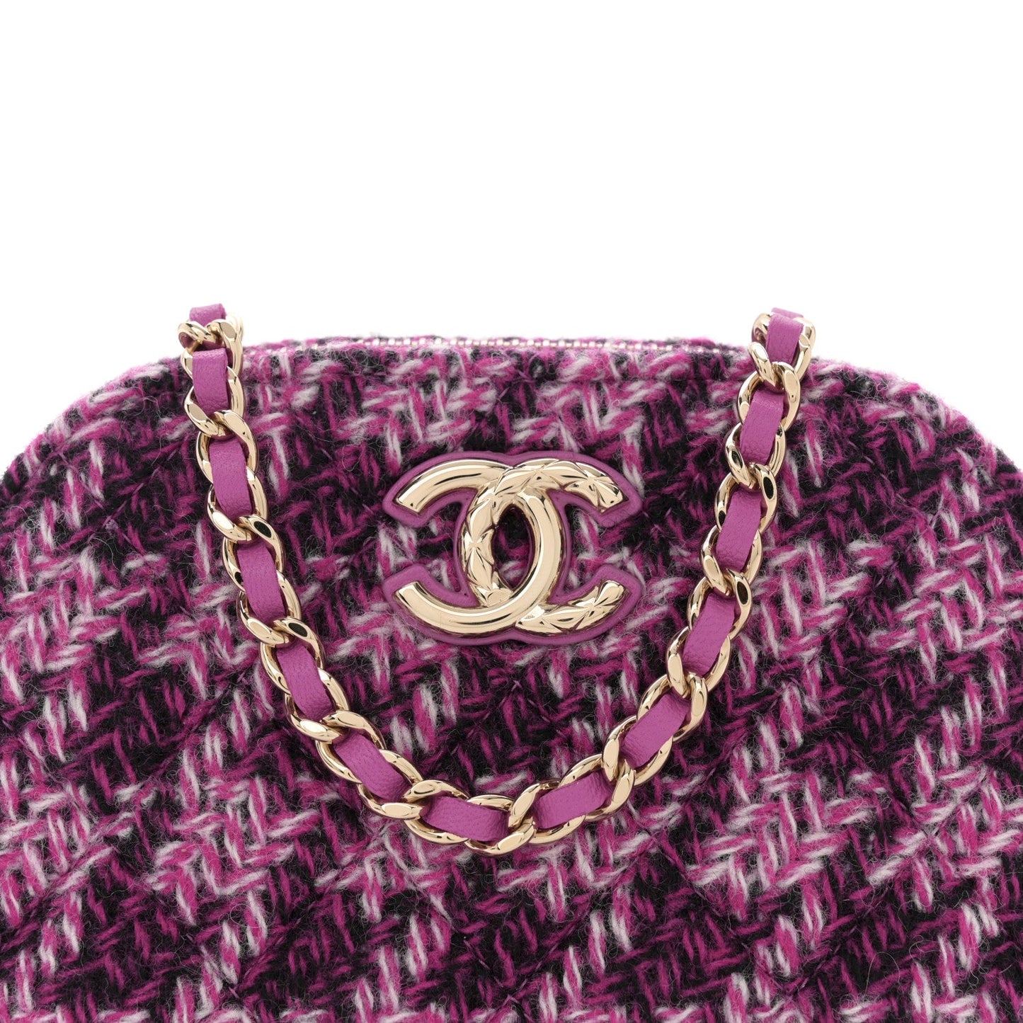 Tweed Quilted Mini Clutch With Chain Purple