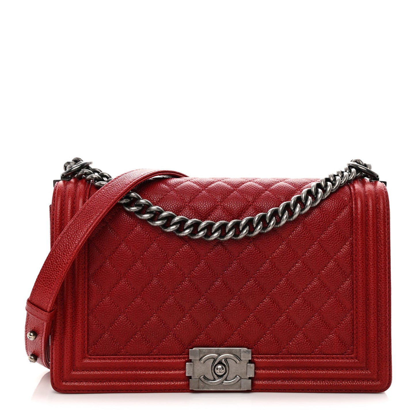 Caviar Quilted New Medium Boy Flap Dark Red
