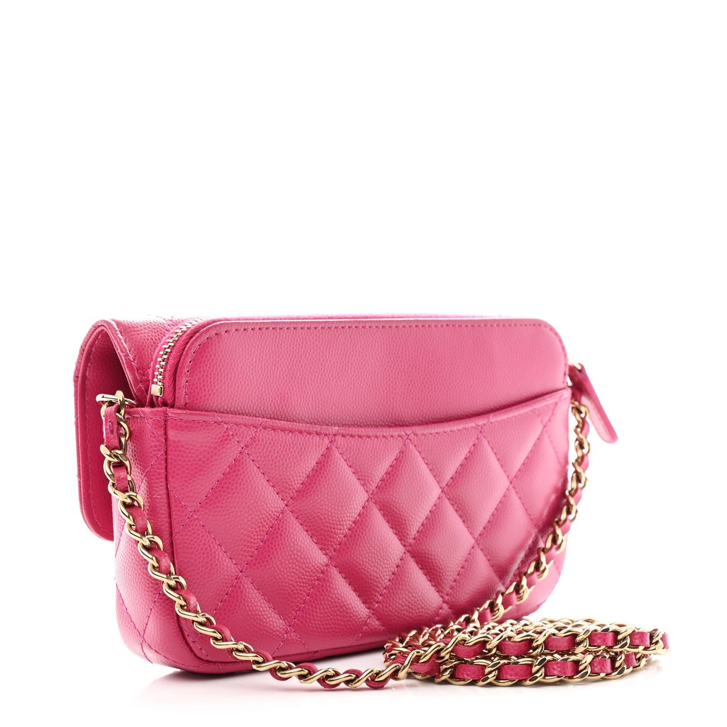 Caviar Quilted Flap Phone Holder With Chain Pink