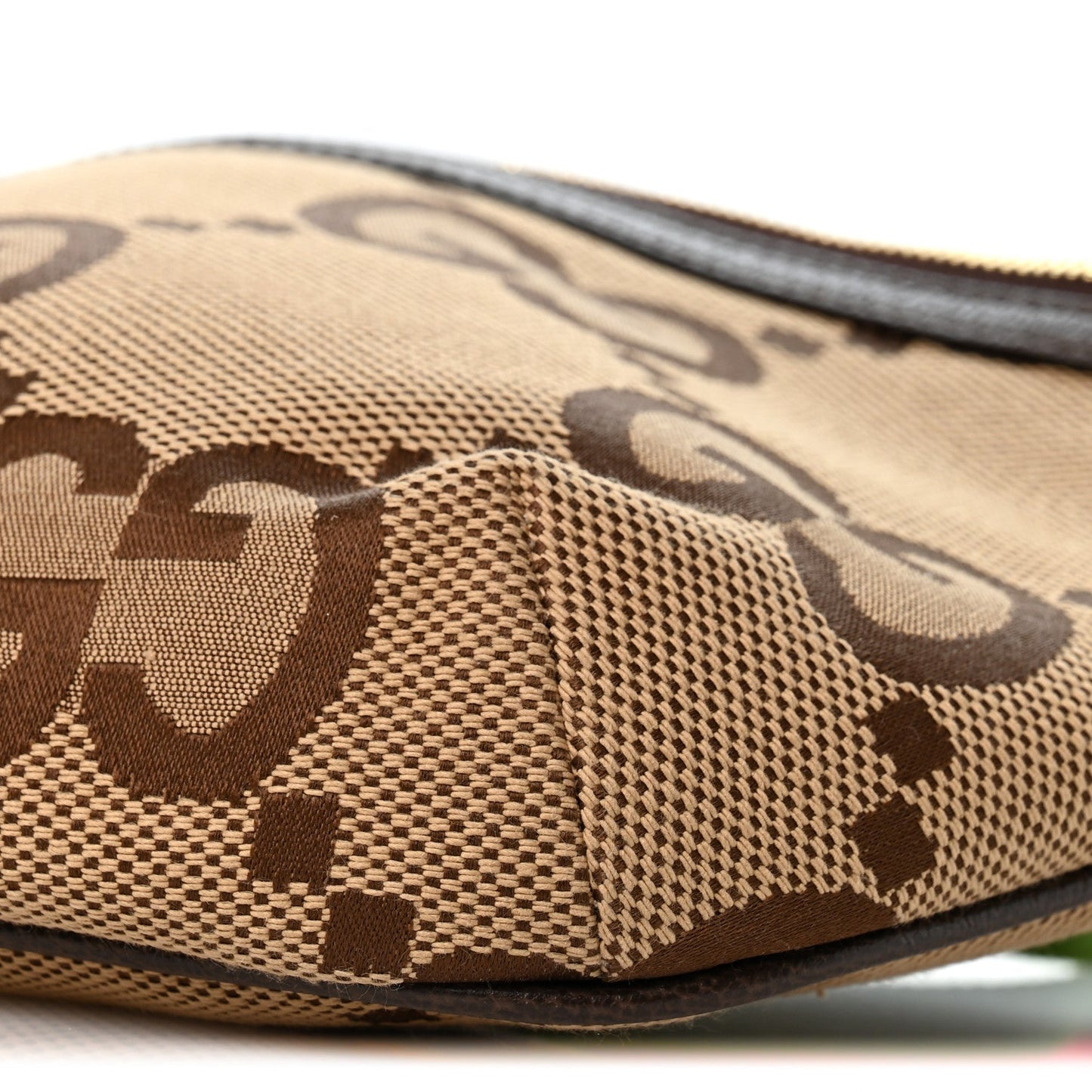 Monogram Jumbo GG Textured Dollar Calfskin Web Belt Bag Camel Ebony New Acero