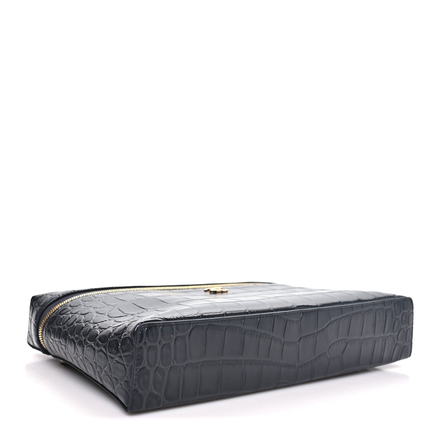 Calfskin Crocodile Embossed Large Supple Trapeze Vanity With Chain Grey