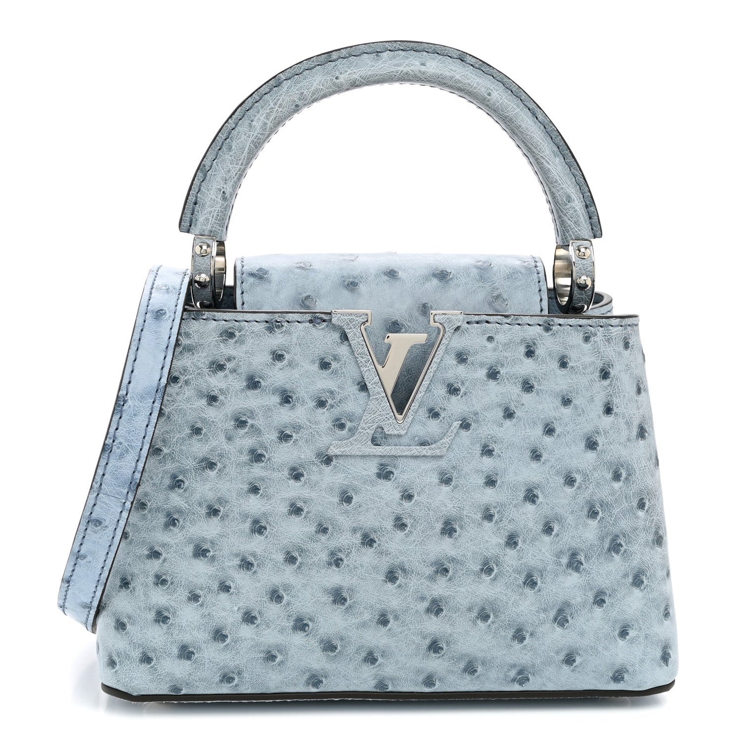 Ostrich Capucines Mini Blue Denim