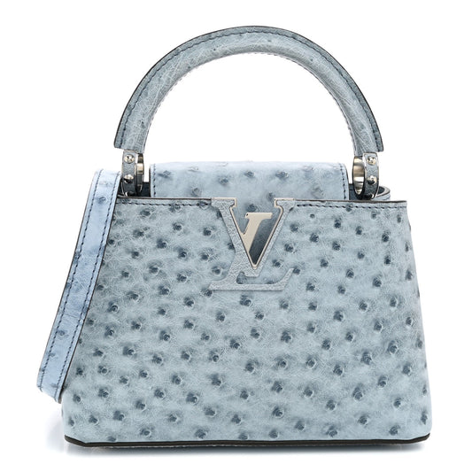 Ostrich Capucines Mini Blue Denim