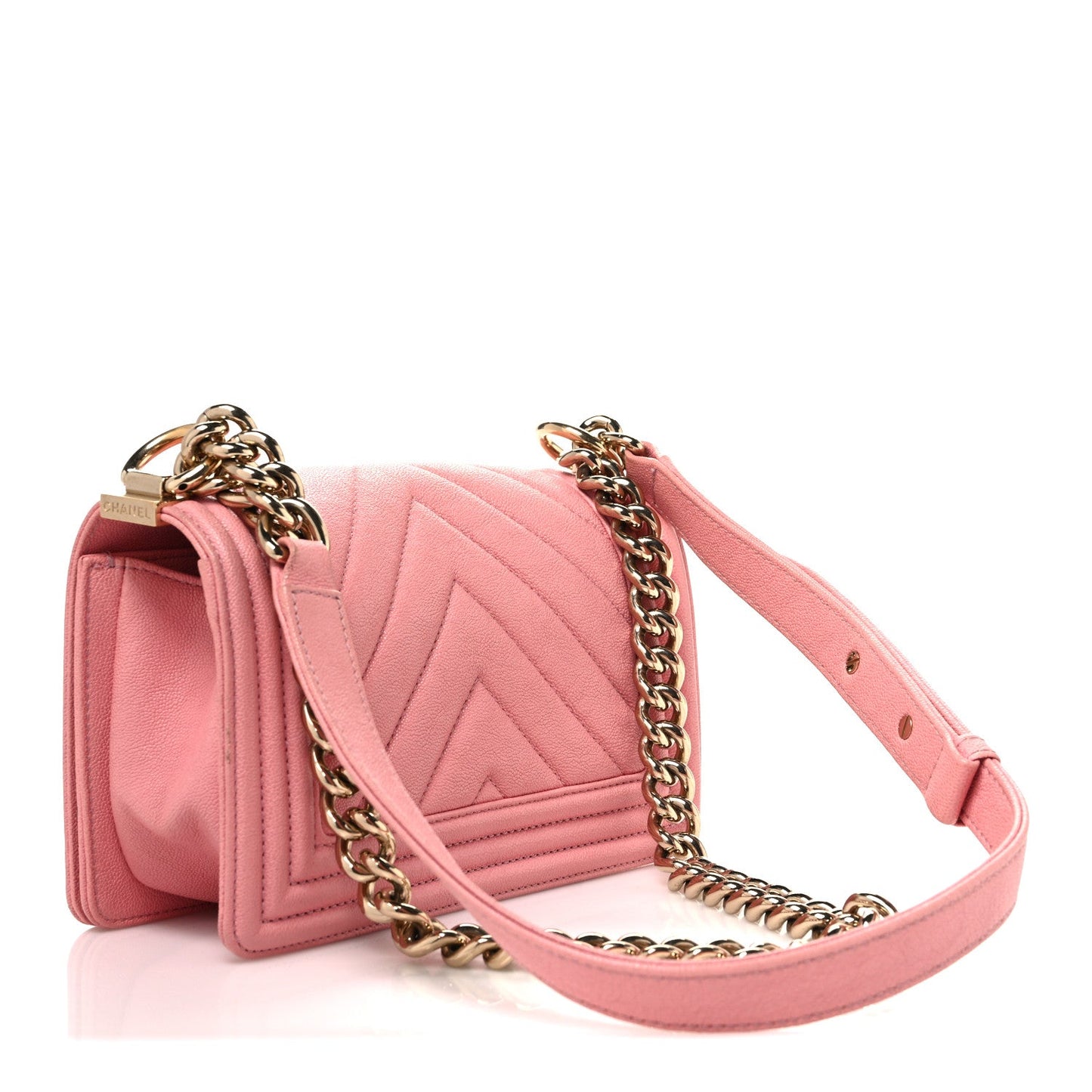 Caviar Chevron Quilted Small Boy Flap Pink