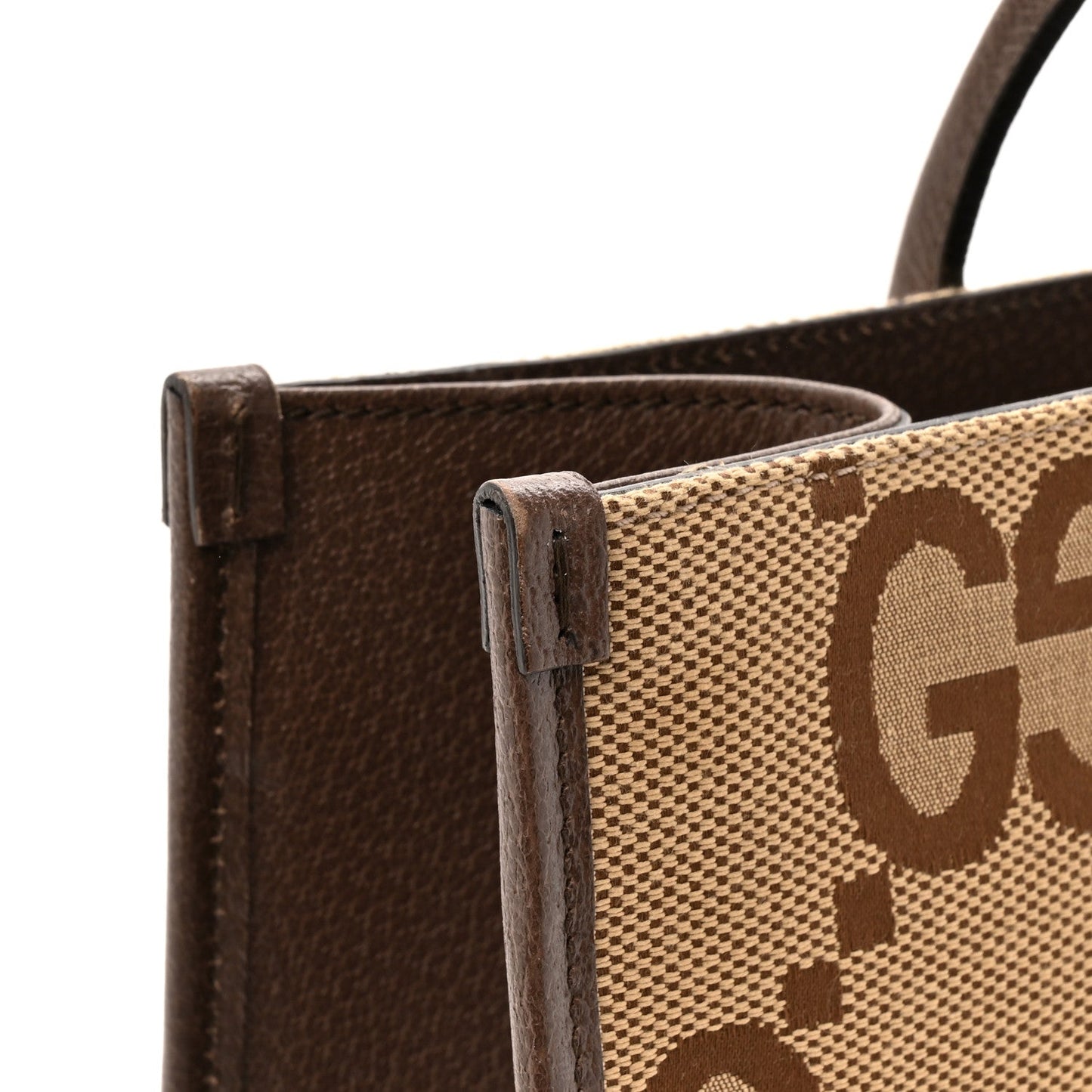 Monogram Jumbo GG Textured Dollar Calfskin Web Tote Bag Camel Ebony New Acero