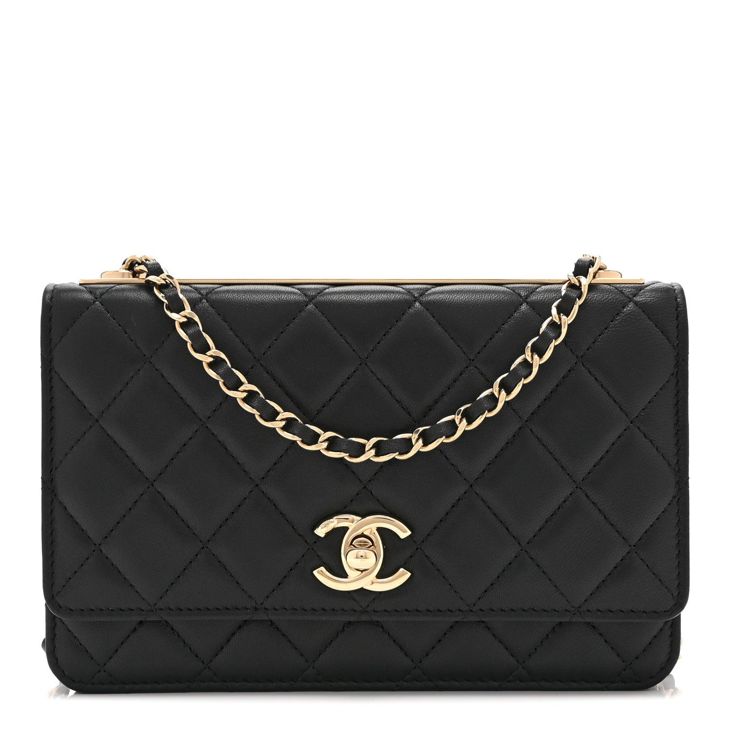 Lambskin Quilted Trendy CC Wallet On Chain WOC Black