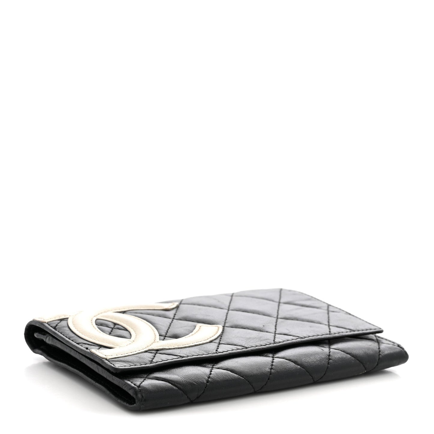 Calfskin Quilted Cambon Flap Wallet Black
