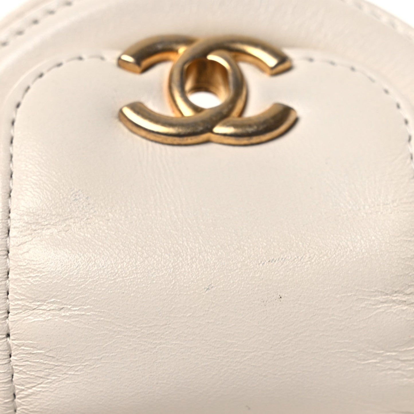 Shiny Aged Calfskin Quilted Mini Nano Kelly Shopper White