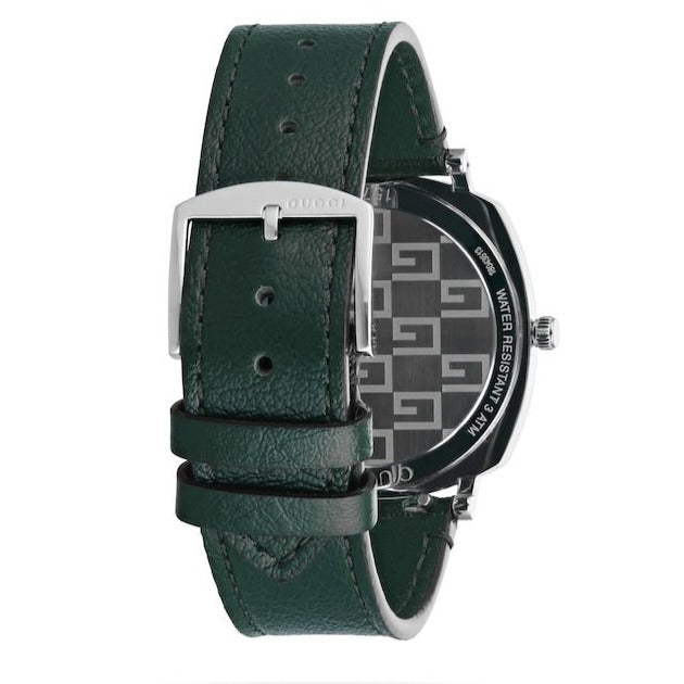 Gucci Grip Silver Dial Green Leather Strap Unisex Watch - YA157412