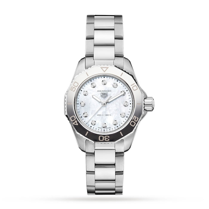 Tag Heuer Aquaracer Professional 200 Quartz Diamond Mother of Pearl Dial Silver Steel Strap Watch for Women - WBP1416.BA0622