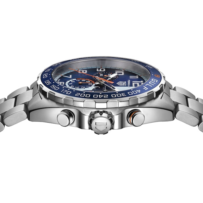Tag Heuer Formula 1 Gulf Edition Chronograph Blue Dial Silver Steel Strap Watch for Men - CAZ101AT.BA0842