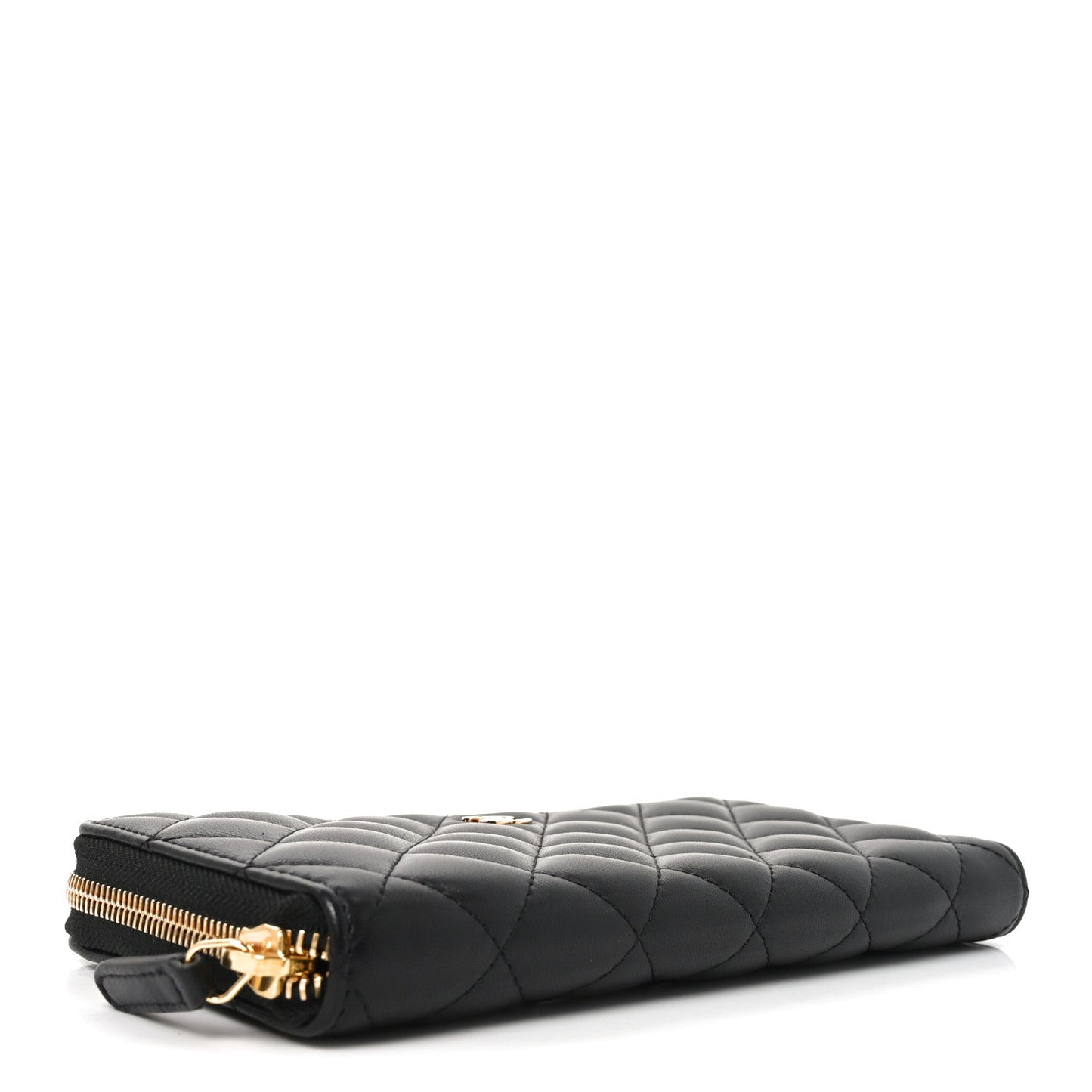 Lambskin Quilted Large Gusset Zip Around Wallet Black