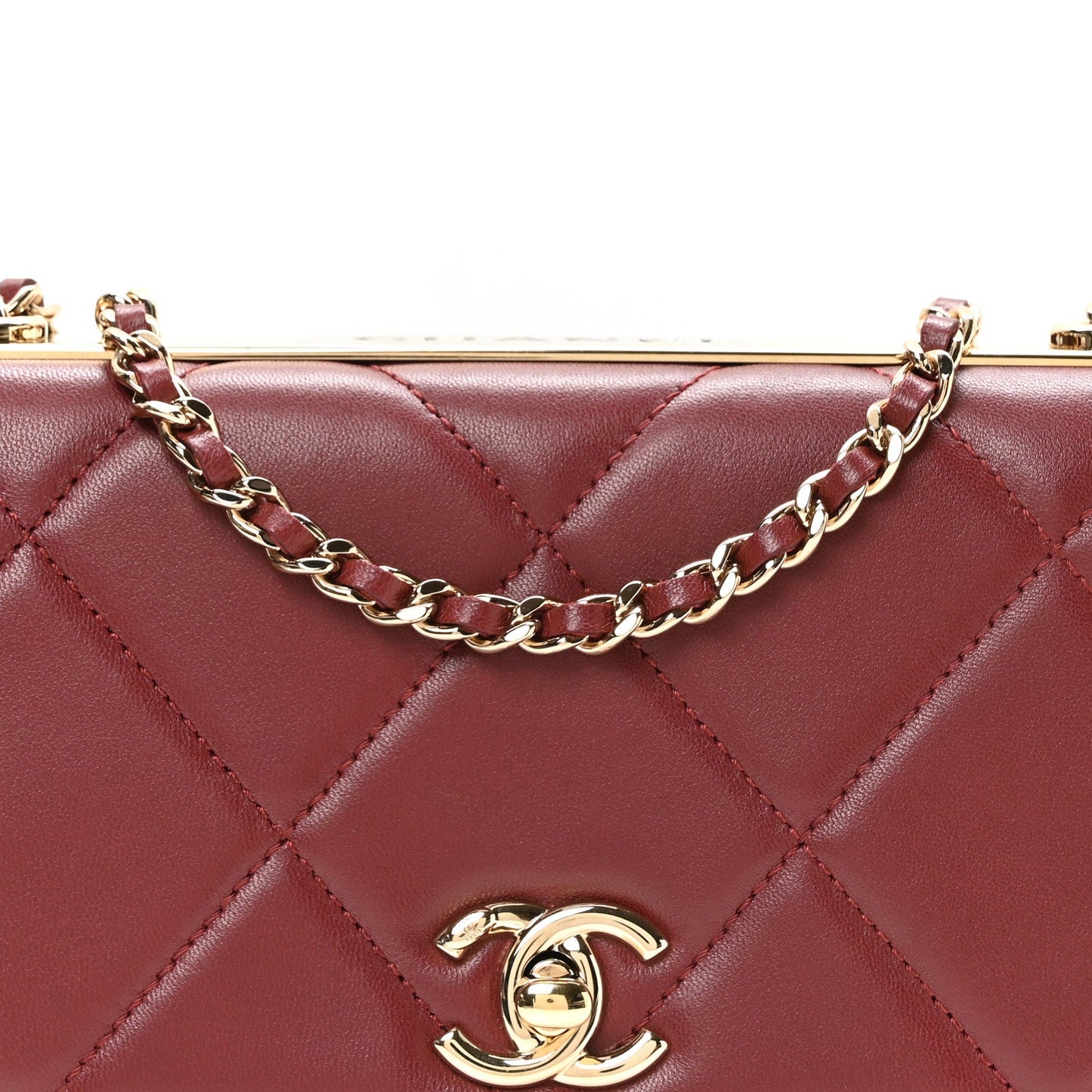 Lambskin Quilted Trendy CC Wallet On Chain WOC Burgundy