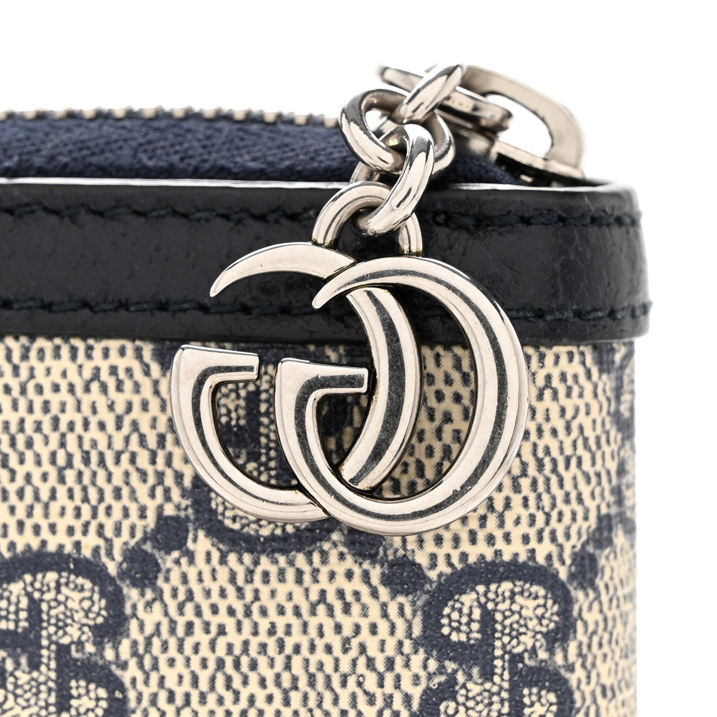 GG Supreme Monogram Textured Dollar Calfskin Web Ophidia Zip Around Wallet Beige Blue