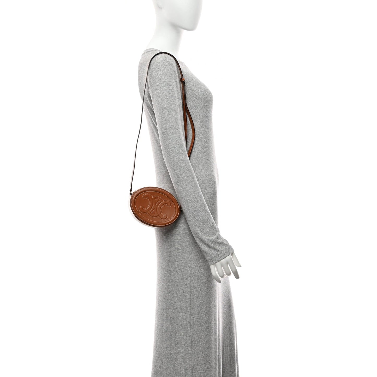 Smooth Calfskin Cuir Small Triomphe Oval Crossbody Purse Tan