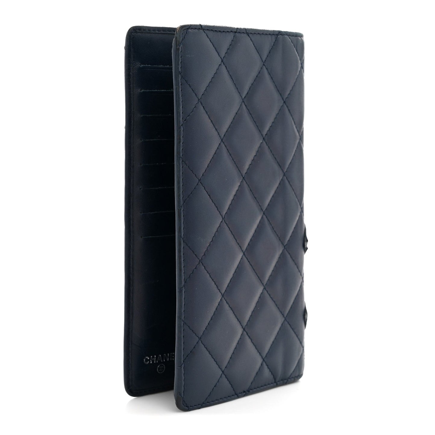 Calfskin Quilted Cambon Yen Wallet Blue
