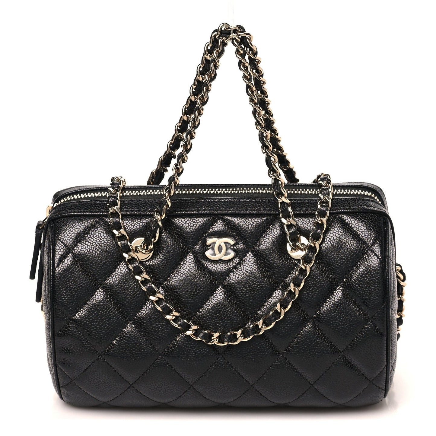 Caviar Quilted Barrel Clutch With Chain  Black