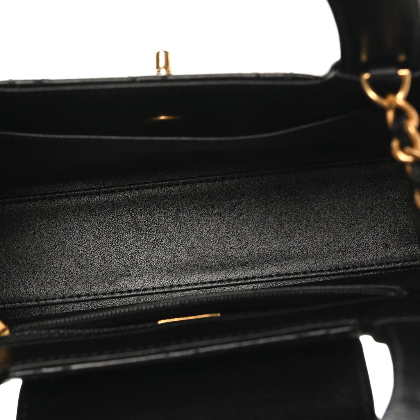 Shiny Aged Calfskin Quilted Nano Kelly Shopper Black