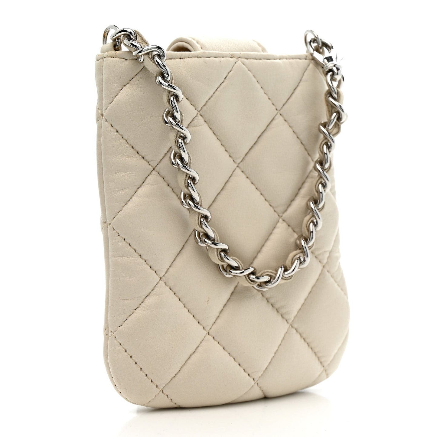 Lambskin Quilted Phone Holder On Chain White