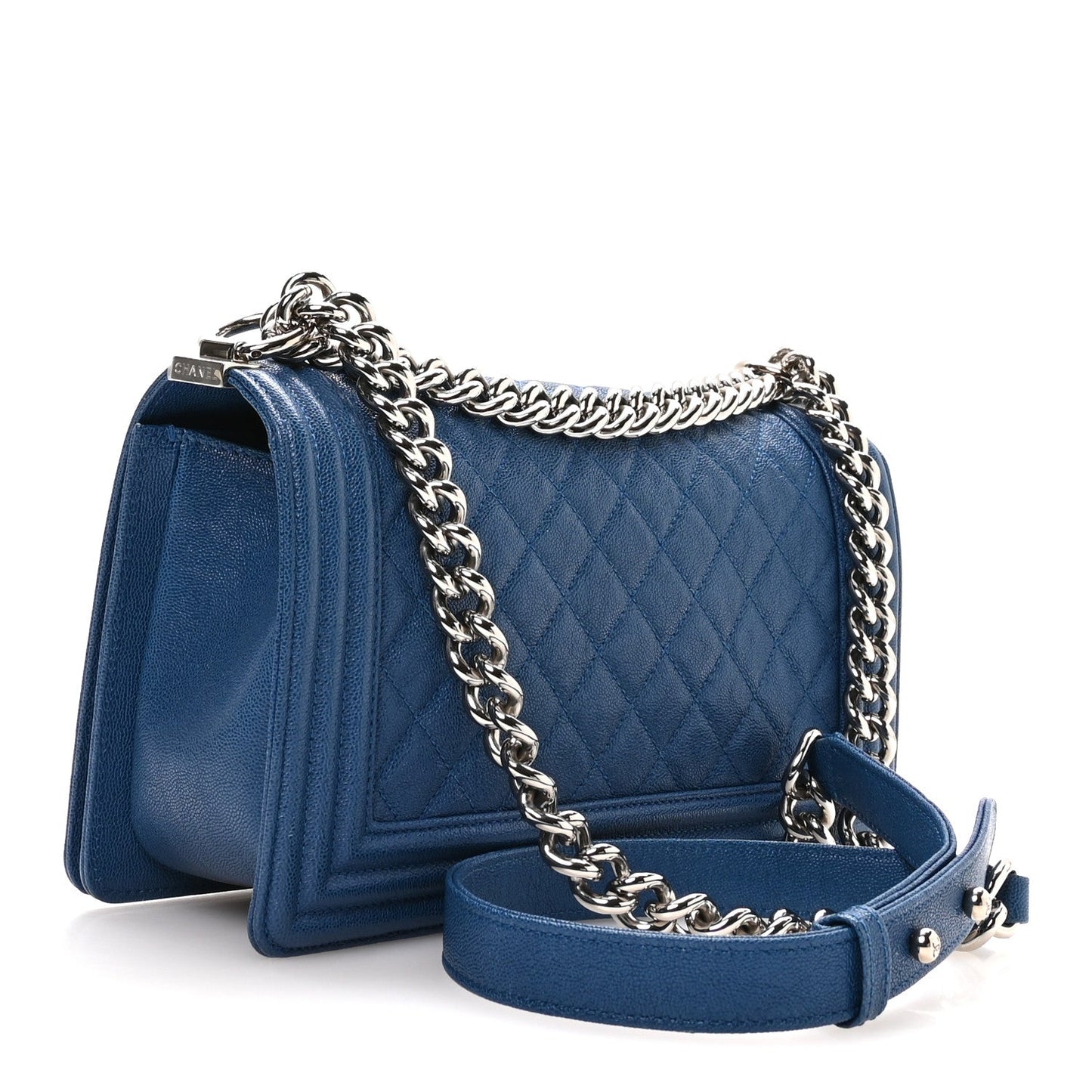 Iridescent Caviar Quilted Medium Boy Flap Blue