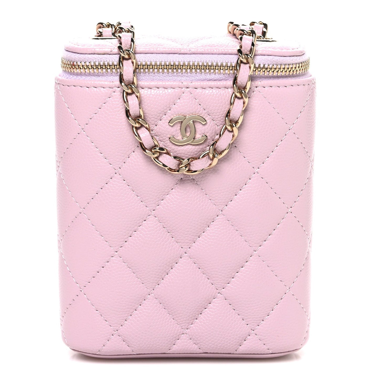 Caviar Quilted Small Vertical Coco Beauty Vanity Case With Chain Light Pink