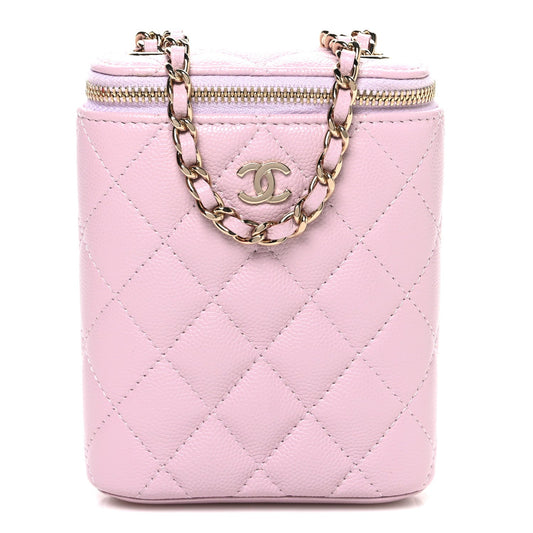 Caviar Quilted Small Vertical Coco Beauty Vanity Case With Chain Light Pink