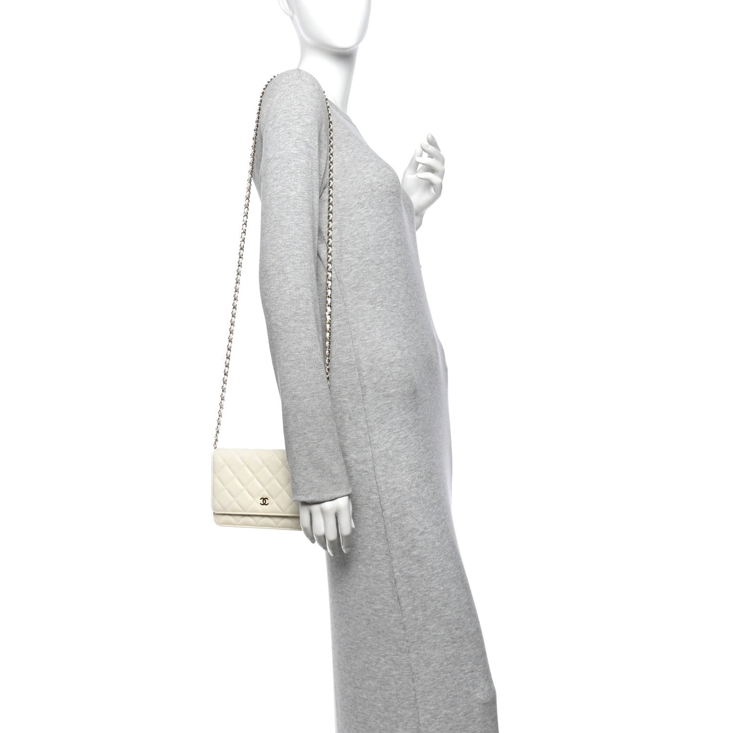 Caviar Quilted Wallet on Chain WOC White