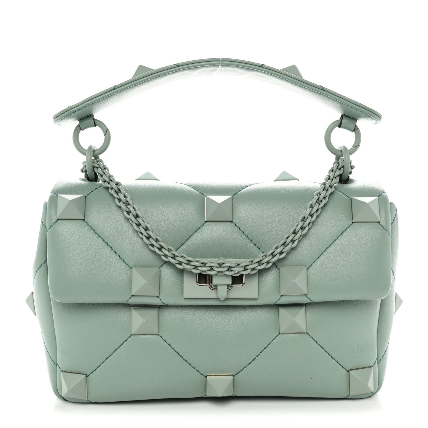 Nappa Enamel Monochrome Medium Roman Stud Shoulder Bag Morning Dew