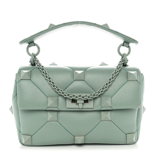 Nappa Enamel Monochrome Medium Roman Stud Shoulder Bag Morning Dew