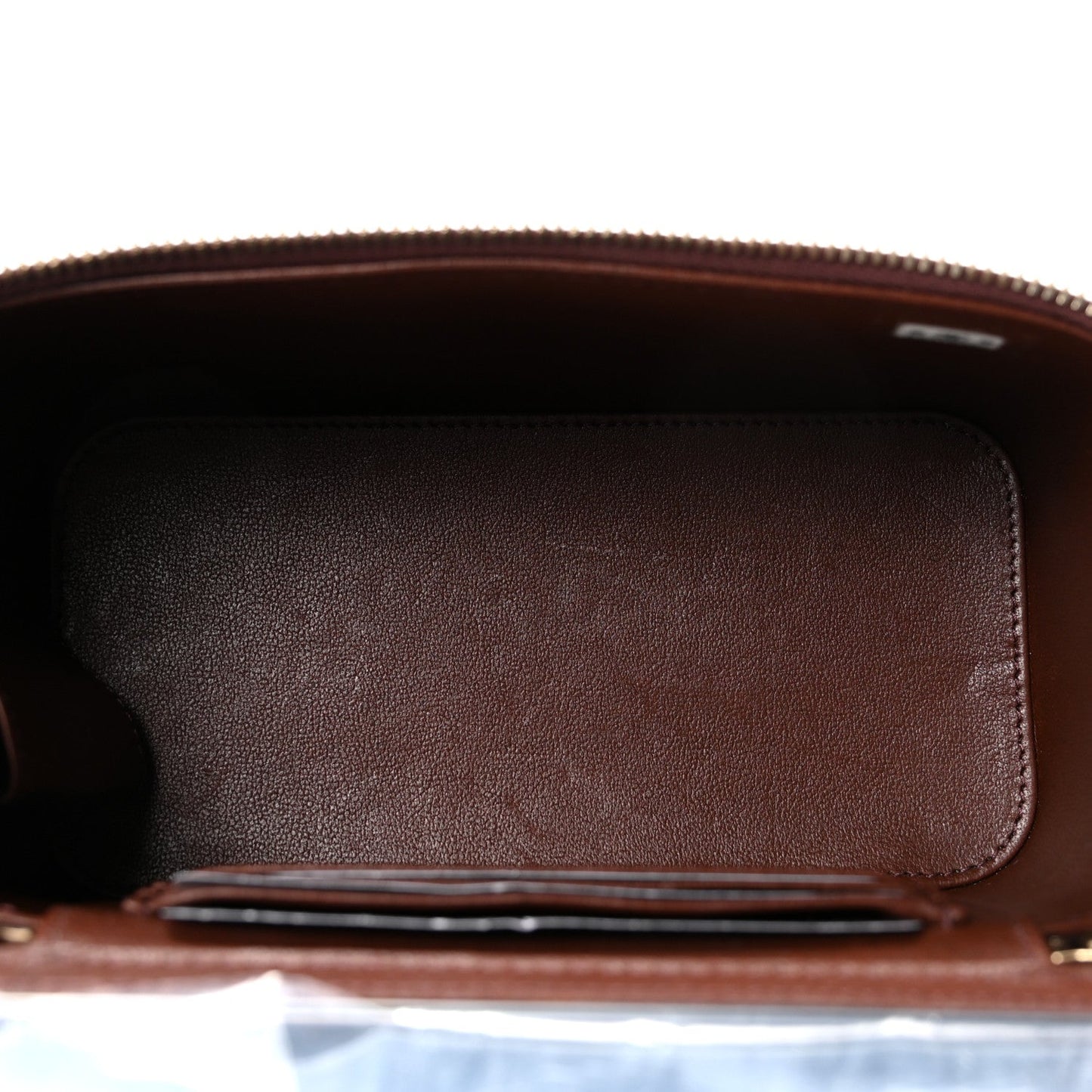 Lambskin Quilted Small Top Handle Vanity Case With Chain Dark Brown