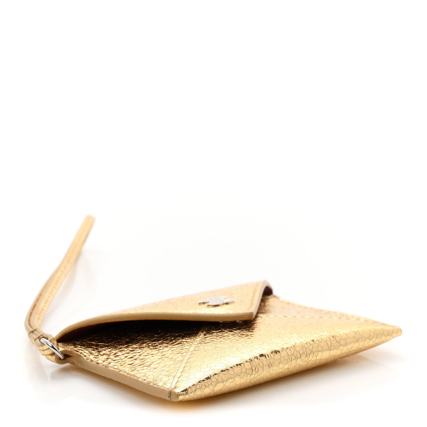 Metallic Lambskin Card Holder With Strap Gold