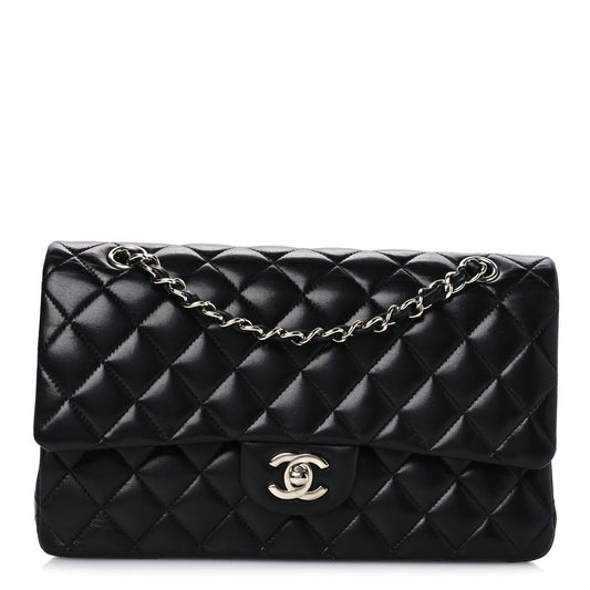 Lambskin Quilted Medium Double Flap Black Black